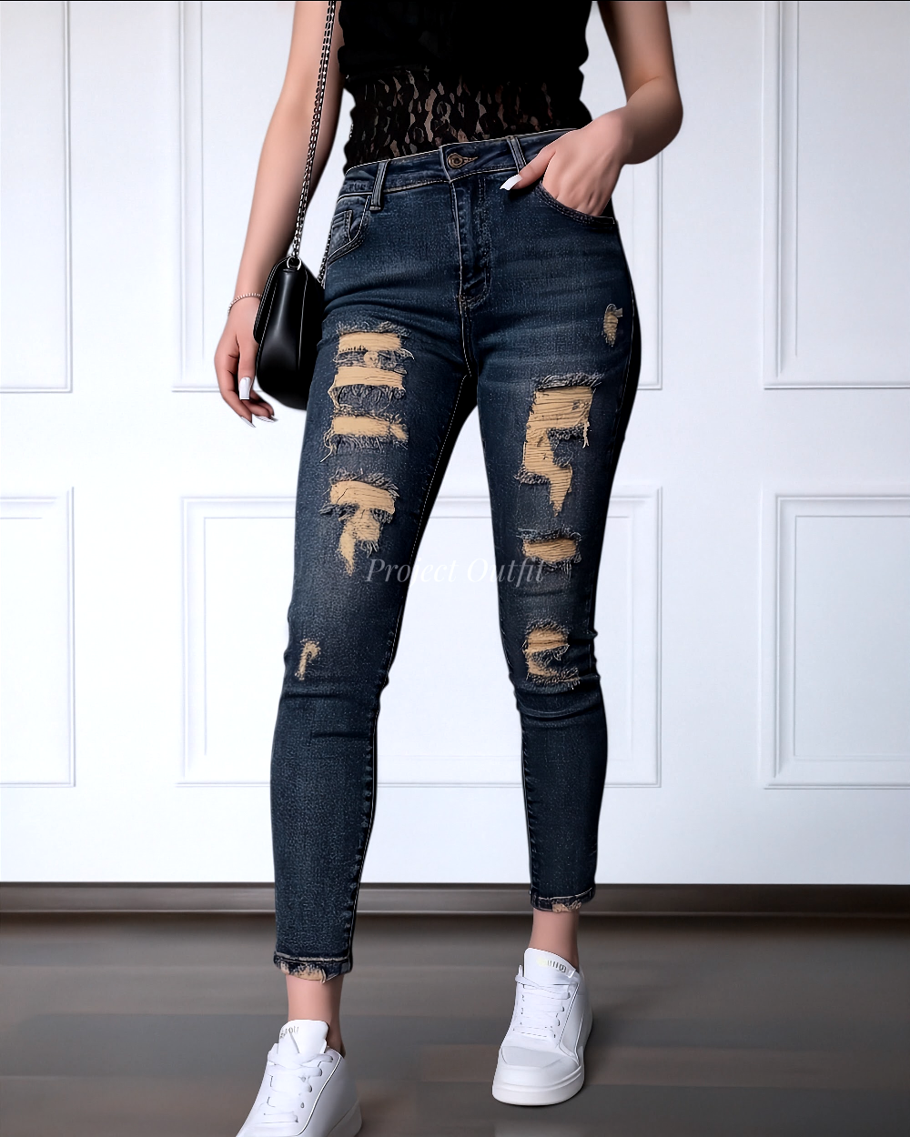 Spodnie jeansowe M.Sara - skinny jeans z przetarciami