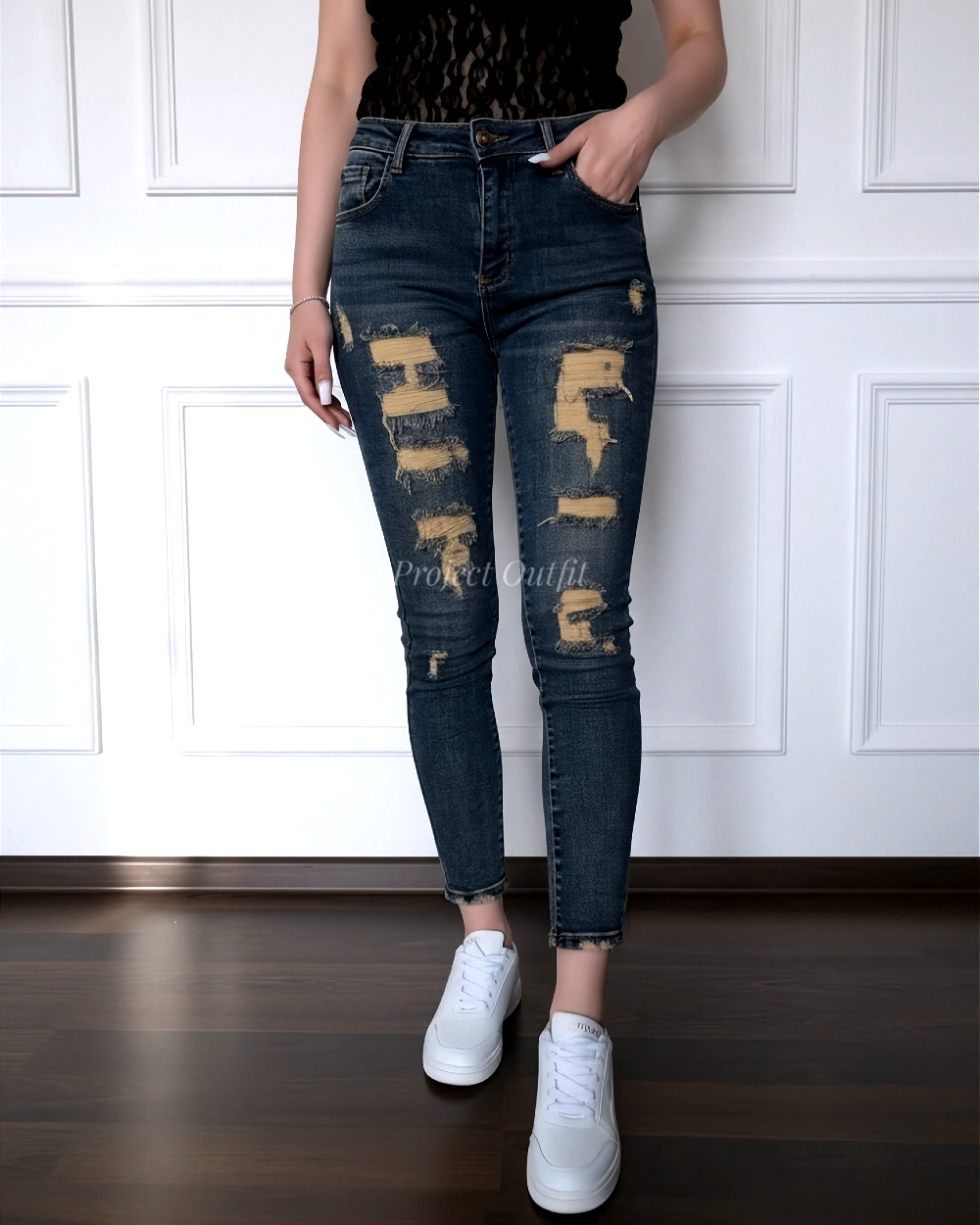 Spodnie jeansowe M.Sara - skinny jeans z przetarciami