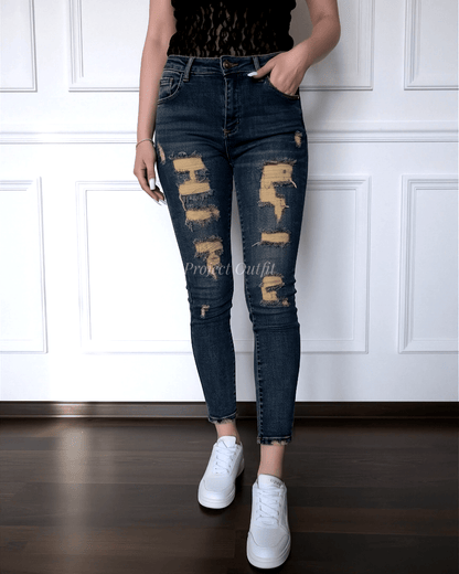 Spodnie jeansowe M.Sara - skinny jeans z przetarciami