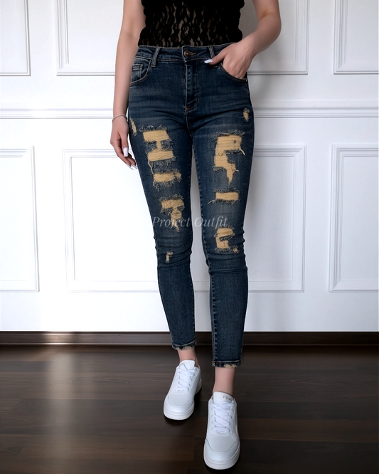 Spodnie jeansowe M.Sara - skinny jeans z przetarciami