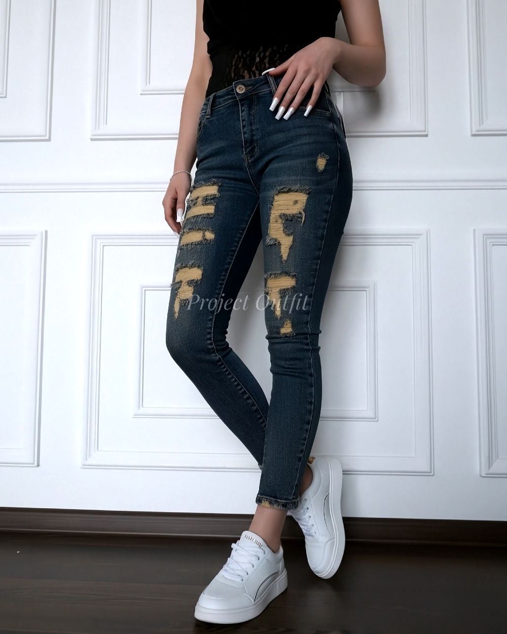 Spodnie jeansowe M.Sara - skinny jeans z przetarciami