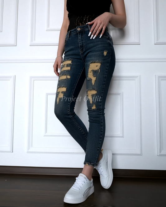 Spodnie jeansowe M.Sara - skinny jeans z przetarciami
