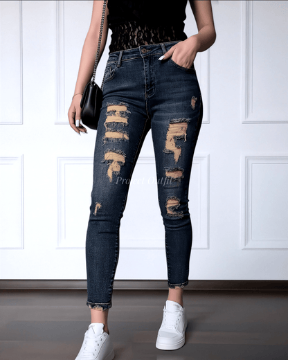 Spodnie jeansowe M.Sara - skinny jeans z przetarciami