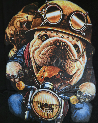 Męski Czarny T-shirt Biker Bulldog Bawełna Premium