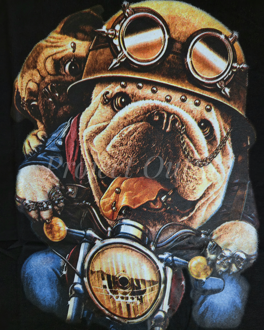 Męski Czarny T-shirt Biker Bulldog Bawełna Premium