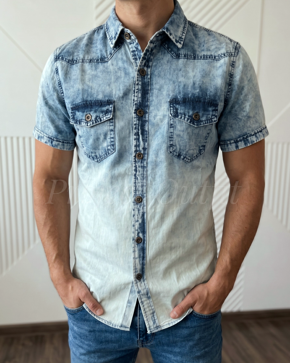 Koszula jeansowa Acid Wash & Ombre z krótkim rękawem