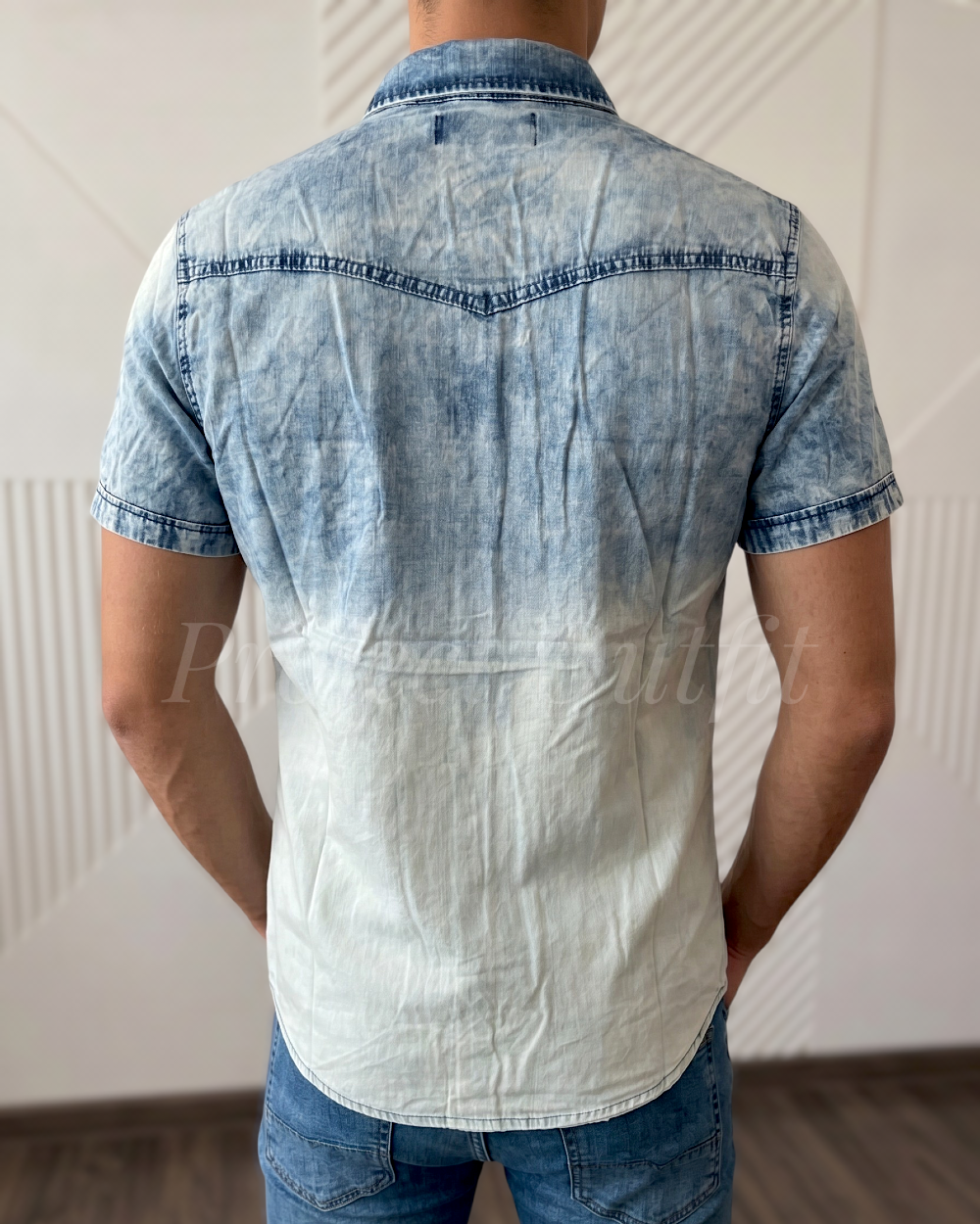 Koszula jeansowa Acid Wash & Ombre z krótkim rękawem