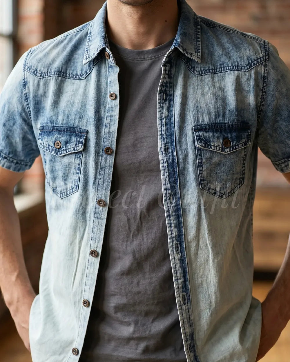Koszula jeansowa Acid Wash & Ombre z krótkim rękawem