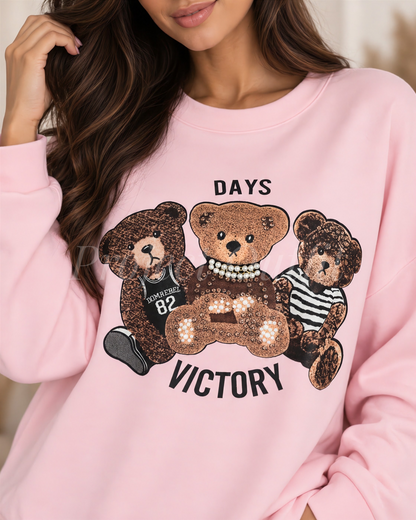 Bluza damska oversize z misiami - różowa